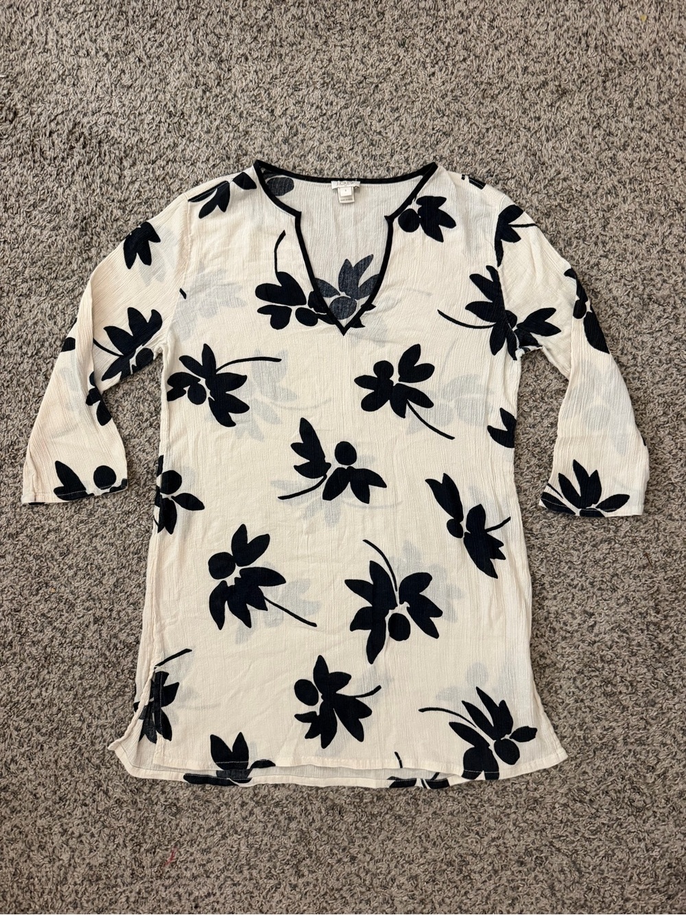 J. Crew Cream Blouse with Black Floral Print